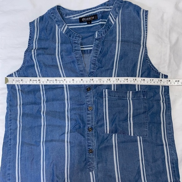 Women’s Tencel‎ white&blue midi sleeveless shirt dress Sz small - Picture 7 of 11